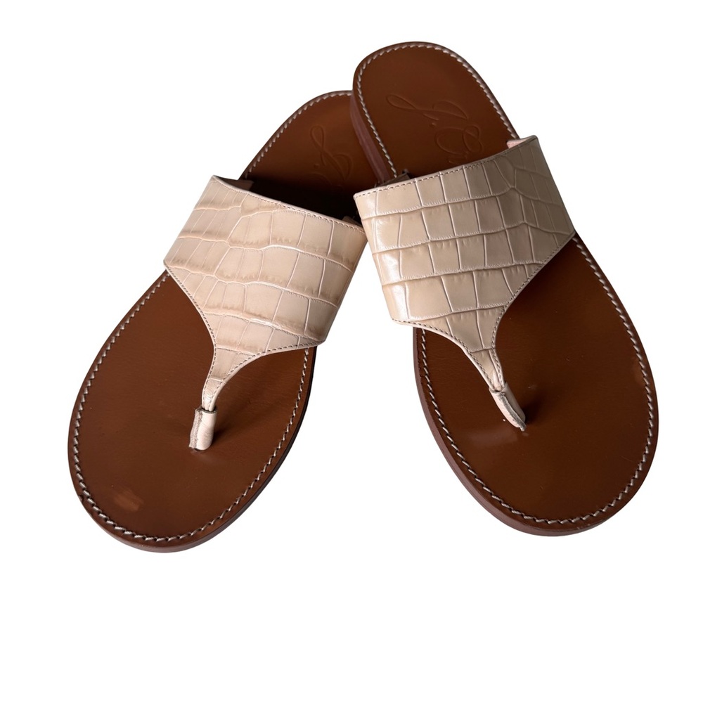 J.Crew Croc-Embossed Wide-Strap Thong Sandals Beige Sz 8.5 BE803 Made in Italy